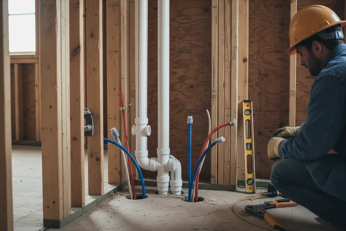 Drain and supply rough-in during Leak Detection in Berwyn